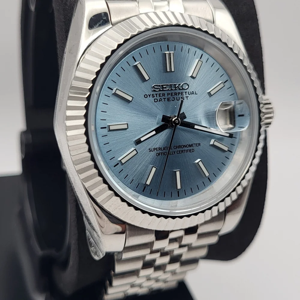 New 39mm SeikoMod Automatic Watch Sunburst Blue Dial